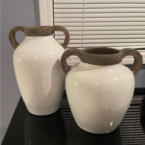Hobby Lobby White Vases with Brown Handles